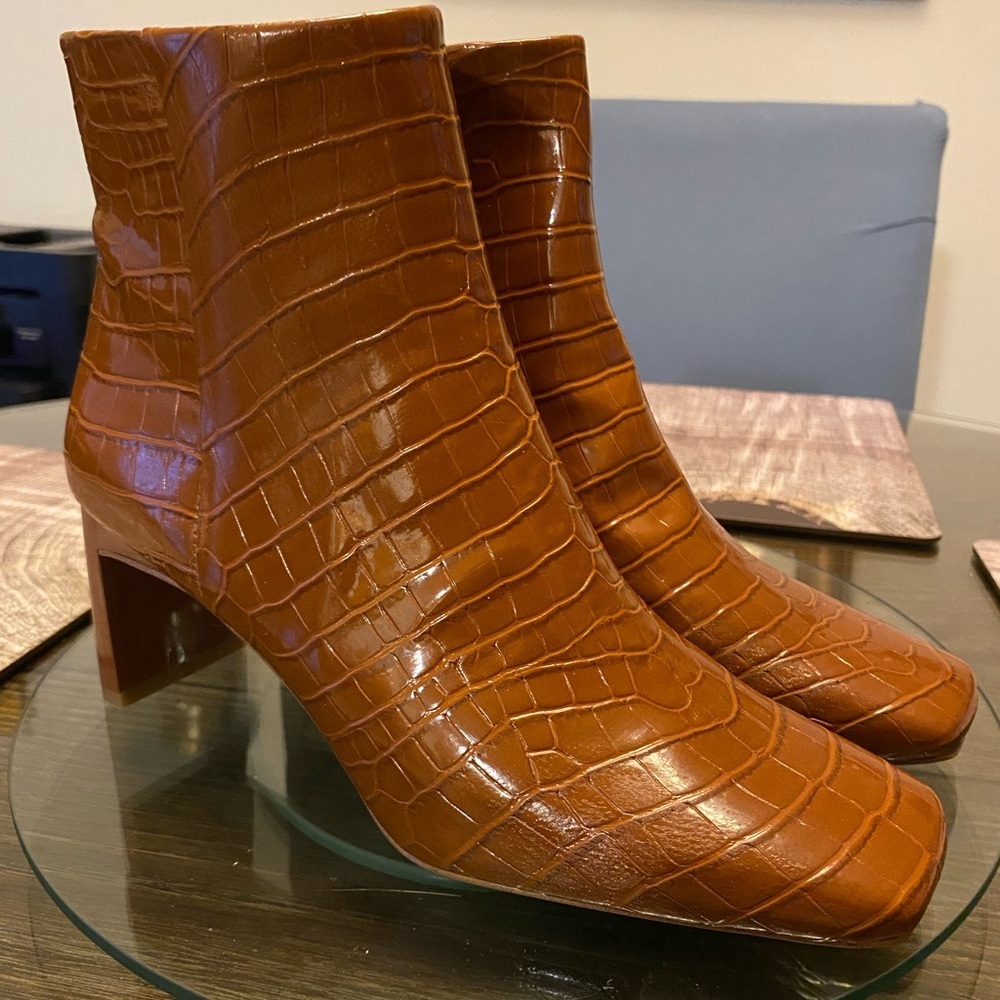 Sam Edelman Brown Croc-Embossed Ankle Boots - Picture 5 of 5